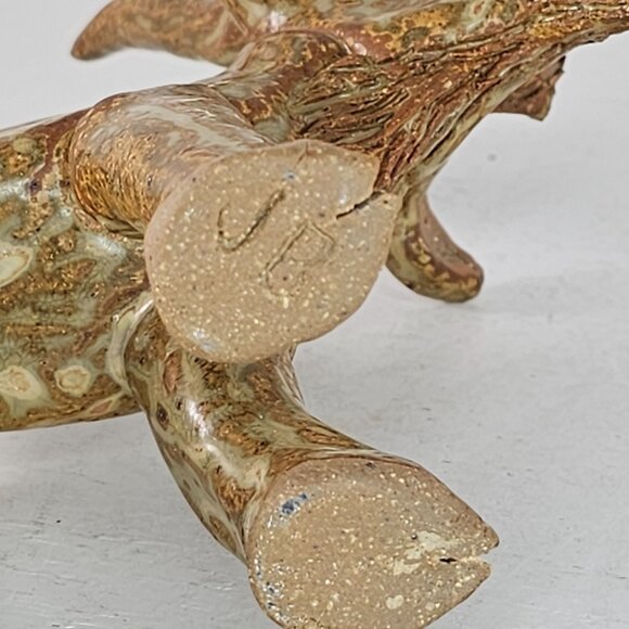 Handcrafted Pottery Goat Figurine With Textured Glaze For Rustic Decor Signed JB - Picture 6 of 8